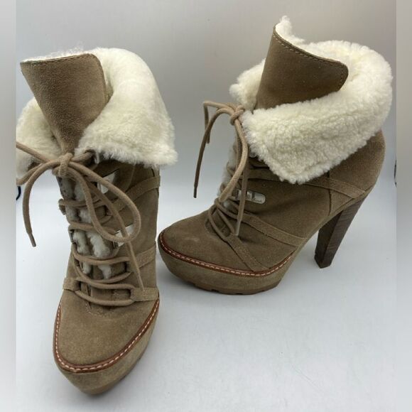 Coach Sydney Platform Heels Suede Boots Shearling Lined Size 5,5B - Picture 4 of 14